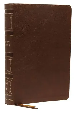 NKJV, Single-Column Wide-Margin Reference Bible, Leathersoft, Brown, Red Letter, Thumb Indexed, Comfort Print