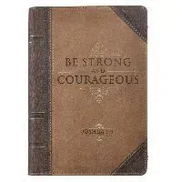 Classic Faux Leather Journal Strong and Courageous Joshua 1:9 Bible Verse Antiqued Brown Inspirational Notebook, Lined Pages W/Scripture, Ribbon Marke