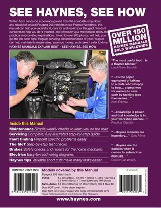 Peugeot 208 petrol & diesel (2012 to 2019) 12 to 69 reg
