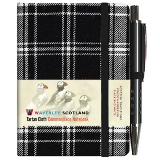 Waverley S.T. (S): Black & White Mini with Pen Pocket Genuine Tartan Cloth Commonplace Notebook