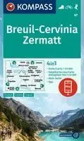 Penninalperna (Welshiska alperna). Breuil-Cervinia, Zermatt, Matterhorn. Vattentät turistkarta 87:e upplagan 2024. Kompass