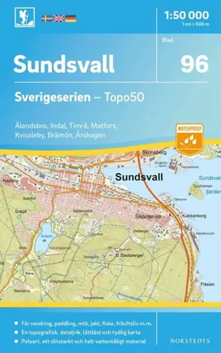 96 Sundsvall Sverigeserien Topo50 : Skala 1:50 000