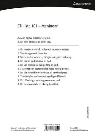 Dysartri - STI-lista 101-150 - Ord- och meningslistor för testning av patientens förståelighet