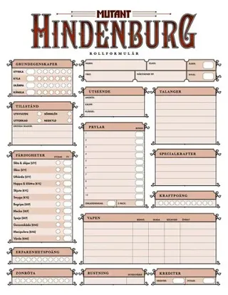Mutant: Hindenburg. Rollformulärsblock